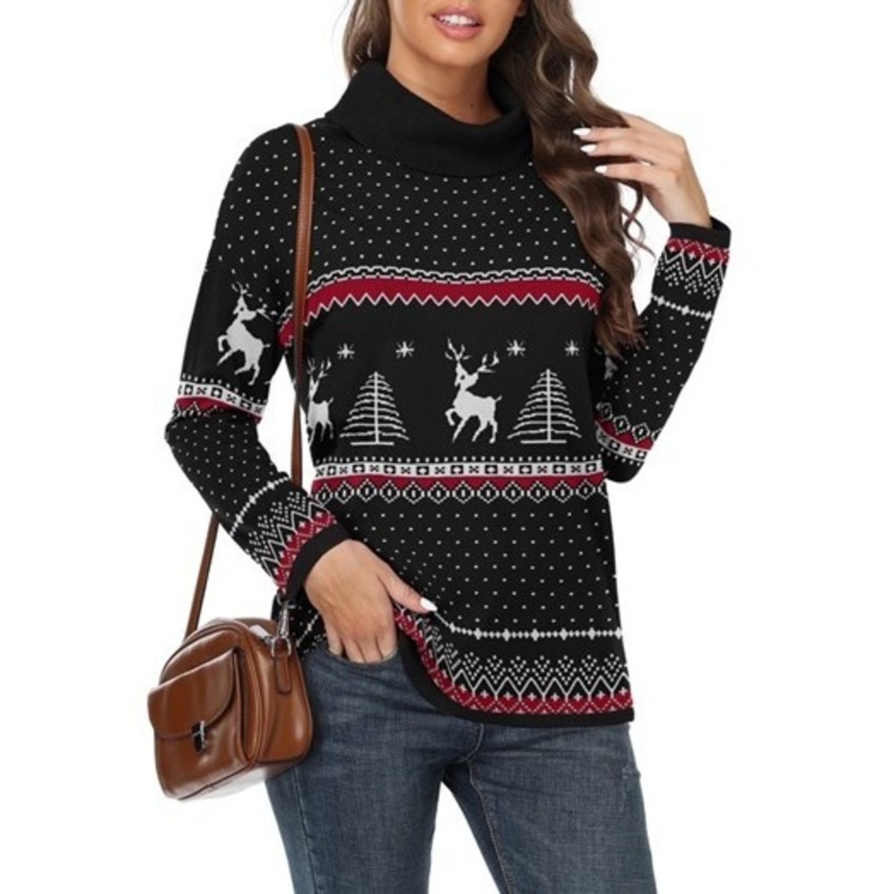 Christmas Sweater Womens Holiday Reindeer Fair Isle Cowl Neck Pullover Small NWT